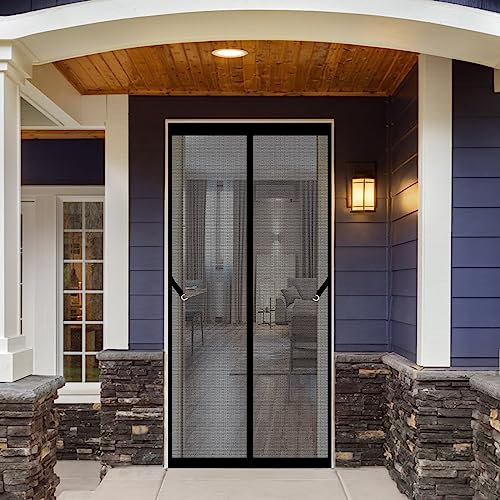 Moustiquaire Porte Fenetre Magnétique 230 x 210 cm Rideaux Toile Insect Ecran Fermeture Automatique Rideau en Maille pour pergola Balcon Patio Coulissantes, Noir