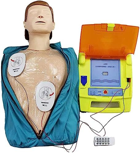 UIGJIOG Modelo De Maniquí De Entrenamiento De Primeros Auxilios De Medio Cuerpo para Respiración Artificial Máquina De Enseñanza Reanimación Cardiopulmonar Desfibrilador Externo Automático Portátil