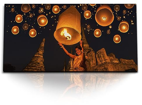 Paul Sinus Kunstdruck Bilder 120x60cm Yee Peng Laternen Festival Thailand Feuerlaternen