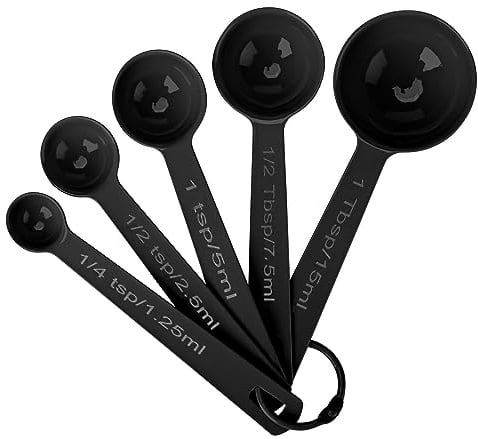 Stainless Steel Measuring Spoons Set of 5, Metal Measuring Cups for Liquid/Food/Kitchen/Baking (Black)