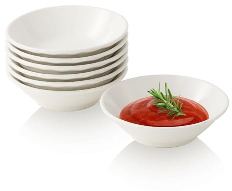 Dipschalen Set Keramik Dip Schälchen - 6er Tapas Schalen Set - Mini Snackschalen - Saucenschälchen Porzellan - Kleine Servierschalen Für Dips | Vorspeisen | Sojasauce | Marmelade | Nuss - 80 ml - Weiß