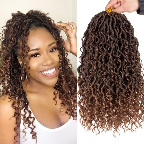 Mscat 14 Inch 8 Packs Ombre River Goddess Faux Locs Crochet Hair Wavy With Curly Ends Pre-looped River Locs Synthetic Crochet Braiding Faux Locs Hair Extensions (14Strands/Pack T30#)
