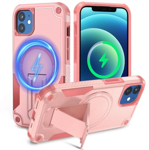 Tuvror for iPhone 12/12 Pro Case with Stand, Magnetic Phone Case, Pink | Compatible with MagSafe, Built-in Kickstand, Rugged Protection Heavy Duty Shockproof Case for iPhone 12/iPhone 12 Pro