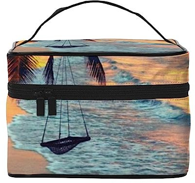 Kulturbeutel mit Aufdruck Fire and Ice Dragons – Reise-Kosmetik-Organizer-Tasche, Aufbewahrungstasche, Kokosnuss Beach Sunset Hängematte, Einheitsgröße