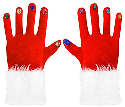 LUOFENG Weihnachtsmann-Handschuhe, Strass-Velet-Handschuhe, Weihnachtsmann-Handschuhe, sexy Weihnachtsmann-Kostüm für Frauen, Weihnachtsfeier