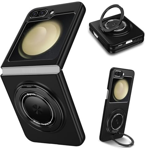 Yarxiawin Kompatibel für Samsung Galaxy Z Flip 5 5G Hülle Silikon Case Magnetisch Ringhalter Aesthetic, Kompatibel mit Magsafe Handyhülle Samsung Z Flip 5 5G mit Ständer Schutzhülle (Schwarz)