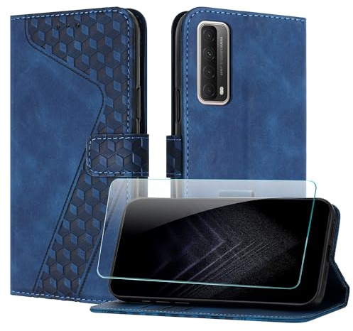 JayModCase Custodia per Huawei P Smart 2021 con protezione per schermo, Custodia Pelle Sintetica Portafoglio con Magnetica a Scatto Slot per scheda Cavalletto per Huawei P Smart 2021 - Blu