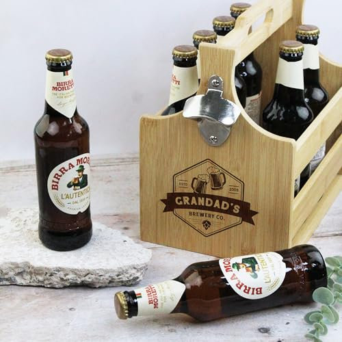 eBuyGB Personalised Wooden Beer Box with Bottle Opener, Grandad’s Brewery Beer Bottle Crate, Grandad Father's Day Gift, Grandad Birthday Gift, 8 Pack Beer Caddy