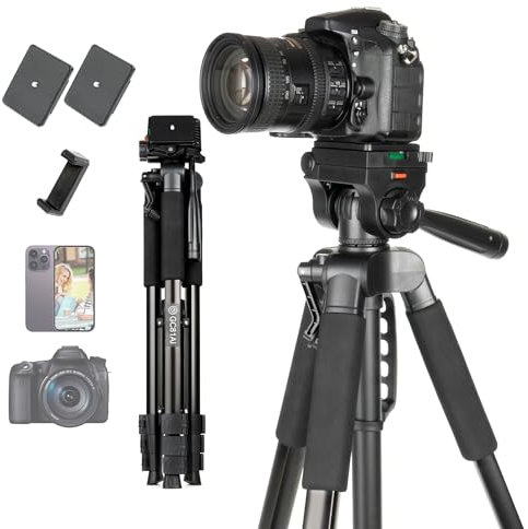 GCJUYA Camera Tripod 81 inch/206cm Tall Camera Stand Heavy Duty Tripod with Phone Holder for smartphone, Aluminum Tripod with 3-Way Pan Head for DSLR DV Projector Cell Phone Vlog
