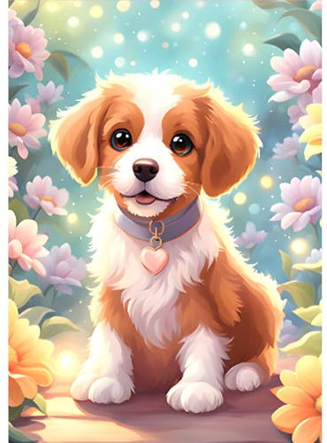 MOGTAA Hund Diamond Painting Erwachsene, 5D Tiere Diamant Painting Bilder Erwachsene Anfänger, DIY Diamond Art Blume Diamant Malerei Bilder für Home Wand Dekor 30x40cm