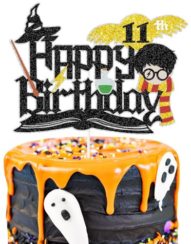 Wizard Happy 11th Birthday Cake Topper - Magical Wizard Cake Picks - Magical School Wizard Cake Decor - Harry Theme Magic Party 11th Birthday Party Decorations