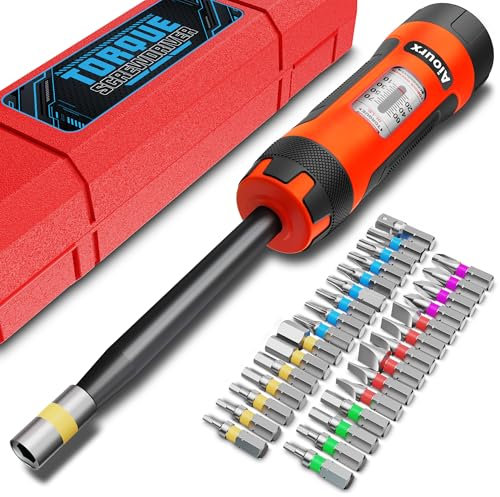 Aiourx Long Shank Torque Screwdriver Wrench Driver Set, 10-70 Inch Pounds lbs, 32 Pcs S2 Steel Bits for Bike Repairing, Mechanical Equipment and Mounting