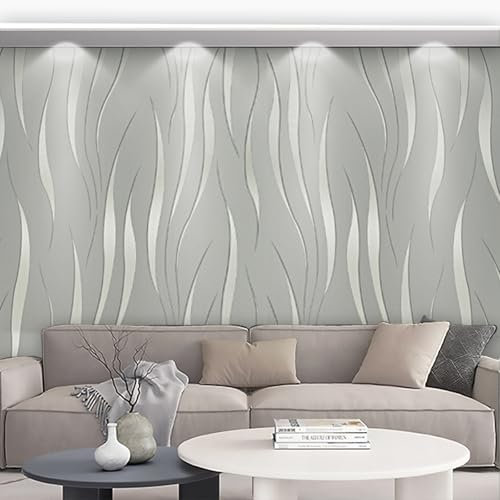 Anttyscar Grey Wallpaper for Living Room, Grey 3D Embossed Wallpaper, Modern Glitter Textured Wallpapers, Feature Wallpapers for Hallway and Stairs