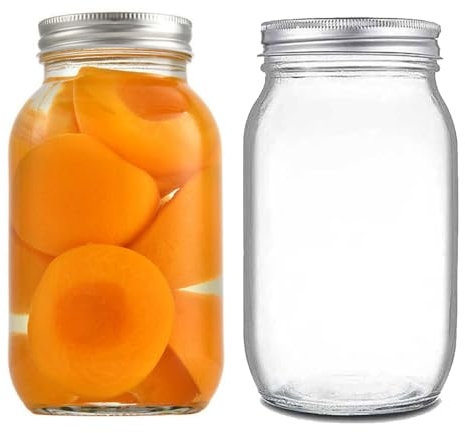 QIRUIRED Glass Mason Jars with Lids Mason Jar 1L for Canning Pickle Cucumber Tomatoes Food Storage Jars Preserving Pasta Cookies Nuts Candies Beans 2 Pcs