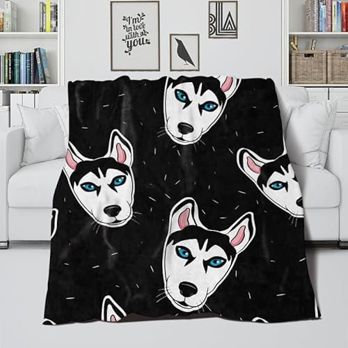 Kuscheldecke Black Husky Blue Decke Flanell Decken für Sofa Kuscheldecken Flauschig Sofadecken Weich Decke für Sofa Waschbar Tagesdecke Warm Wohnzimmerdecke 200x200cm