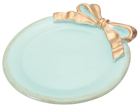 PATIKIL Vintage Decorative Tray Towel Tray, Storage Tray Dish Plate Fruit Trays Cosmetic Accessories Organizer Retro Design Bow-Knot Round Resin Plate for Room Decorative Gift, Blue