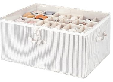 StorageWorks Schuh Organizer für Schrank, große Schuhaufbewahrung platzsparend für bis zu 24 Paar, Stoff Schuhaufbewahrungsbox mit Deckel, Faltbare Schuhkiste für Sportschuhe, grau-weiß gestreift
