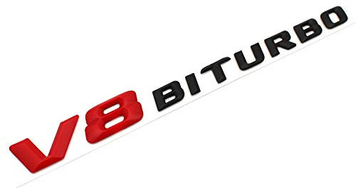 V8 Emblem Schriftzug Kunststoff mit Schaumstoff-Kleberückseite Badge (V8 Biturbo Rot Schwarz)