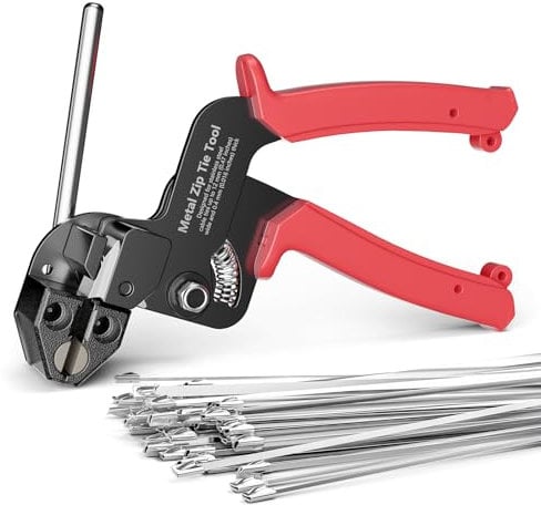 LEENUE Metal Zip Tie Gun with 100 PCS 11.8 Inch 304 Stainless Steel Cable Ties, Heavy Duty Cable Tie Gun Cutter and Tighter, for Chain Link Fence Ties and Exhasust Pipes