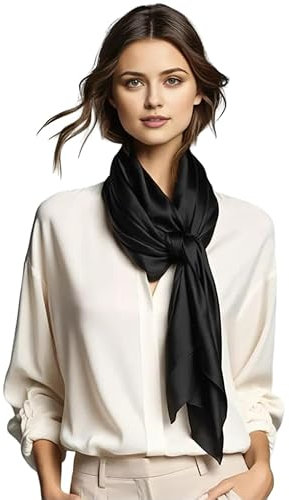 LA FERANI Damen Seidenschal 100% Seide Halstuch Schal Uni Farbe Schwarz 180x90cm für Anzug formelle Anlässe Stola Business Style Geschenk für Sie (Schwarz)