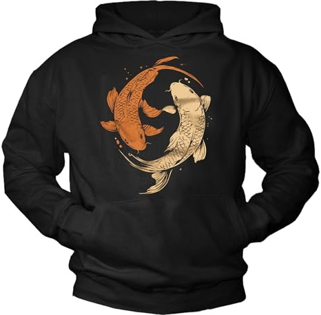 MAKAYA Yin Yang Yoga Pullover mit Kapuze Koi Sweatshirt Tokio Hoodie Japan Motiv Japanische Symbole Herren Pulli Schwarz XXXXL