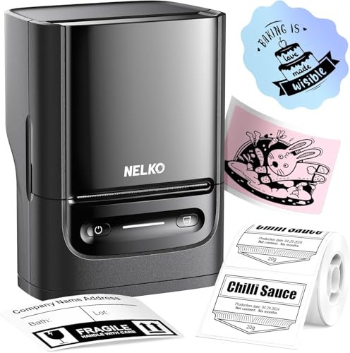 Nelko PM220 etichettatrice con nastro, stampante per etichette Bluethooth, 5 cm, stampante termica portatile per piccole imprese, indirizzo, logo, abbigliamento, stampante adesiva per telefoni e PC,