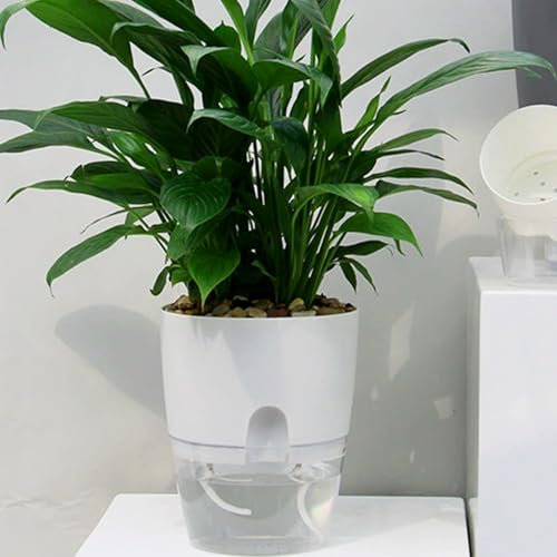 FAAING 6 vasi autoirriganti, colore bianco, 15 cm, auto-irrigazione, con sistema di irrigazione per piante da interno