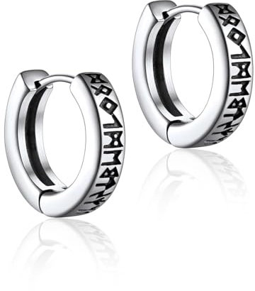 KGDUYC 1 Paar Wikinger Rune Ohrstecker für Herren Damen Edelstah Nordischer Wikinger Rune Creolen Ohrstecker Punk Stil Piercing Ohrschmuck mit Geshenkebox für Freunden Ehemann