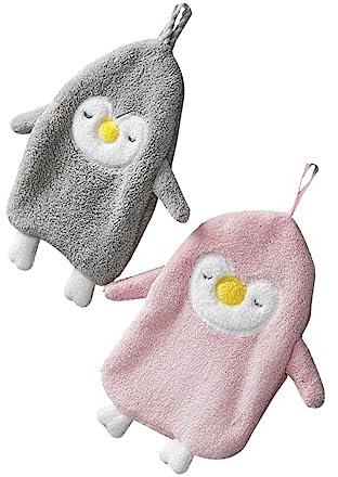 Cabilock 2-teiliges Handtuchset Aus Korallenvlies Für Küche Bad Büro Pinguinform Zum Aufhängen Grau