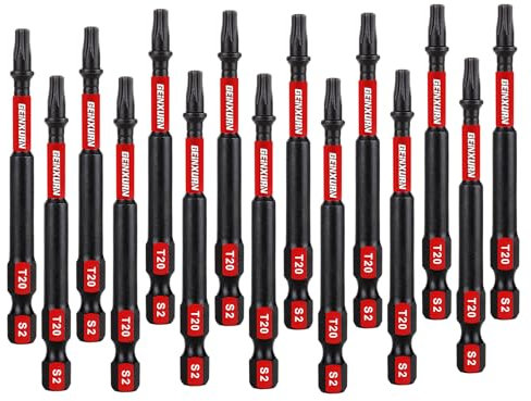GEINXURN Lot de 15 Embouts de Tournevis Torx T20 75 mm de Longueur Embouts de Vissage Magnétiques Acier Allié S2 Tige 1/4 Hexagonale Étoile Torx Embout pour Visseuse