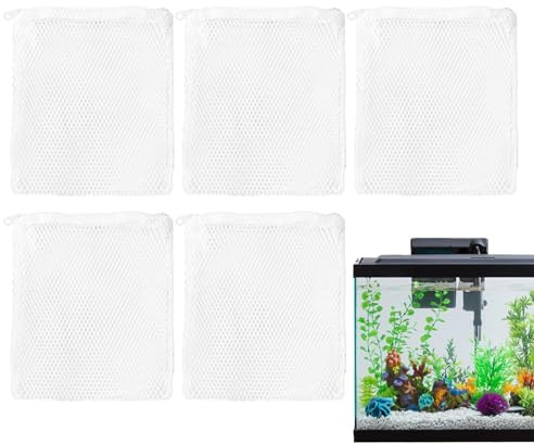 Tuxxjzm Filtermedien-Netzbeutel, 5 x feinmaschige Filtermedien- für Aquarien, Süß- und Salzwasser-Wasseraufbereitungszubehör, Reißverschluss für Zeolith, Torf