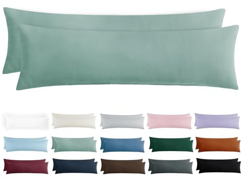 Tifschlaf Seitenschläferkissen Bezug 40 x 145 - Kissenbezug 40x145 Seitenschläfer Kopfkissenbezug 2er Set Salbeigrün mit Reißverschluss aus Mikrofaser Weich, 145x40 cm Grün Pillow Case