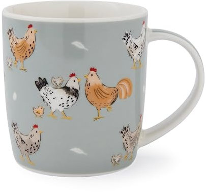 Cooksmart Hen House Lane Barrel Mug | Rustic Farmhouse New Bone China Mug | Charming Hen & Farm Print | Durable & Stylish Everyday Mugs | 380ml Capacity | Dishwasher & Microwave Safe