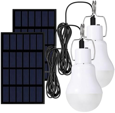 Vegena Solar Powered Led Shed Light Bulb - 2 Pack Solar Shed Lights, Solarlights Outdoor with Cable 3.5M, Portable Lantern Lamp with Panel for Camping Tent Fishing Garden Yard Hiking