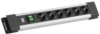 BACHMANN CONNECTUS 6-Fach Steckdosenleiste (Robuste Mehrfachsteckdose mit Schalter und 2m Kabel) Grau, Schwarz