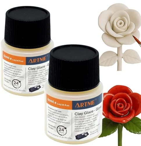 ARTME Clay Glaze Gloss 60 ml x2, vernice lucida per argilla polimerica, argilla secca all'aria e ceramica, top coat protettivo trasparente, asciugatura rapida e facile da applicare