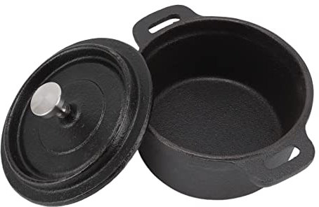 Dutch Oven, antihaftbeschichtete flache Gusseisenpfanne, traditioneller Stil, verdickter, ergonomischer Griff, Isolierung, Gusseisen-Kochtopf, mit Deckel (Durchmesser 20 cm)