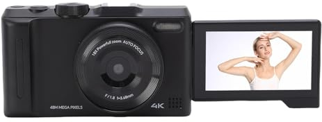Denash Caméra VLog 4K avec écran Flip 3 , 48MP Autofocus et Zoom 18x, Appareil Photo de Voyage avec Mode Webcam et Anti-Shake (Black)