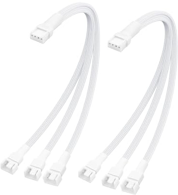 ELFJMZP PC Chassis Channel Fan Motherboard 2510 4P Male to 3PCS 2510 4P Female FAN Adaptor Cable White, Compatible with Speed Control and Signal Function (RPM/Alarm) 26cm (2 pack) (1 to 3)