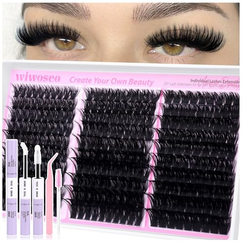Lash Clusters Kit Thick Fluffy Cluster Lashes Kit 80+100+120D Volume | Eyelash Clusters Kit Individual Eyelashes Extension kit with Lash Bond and Seal Lash Glue Lashes Cluster Kits by wiwoseo