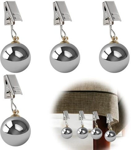 ZRUEWOT Poids de Nappe 4er-Set – Pince Métallique avec Boules en INOX pour Fixation de Table Extérieure, Jardin, Terrasse – Poids de Nappe Résistant et Multifonction, 45g par Clip