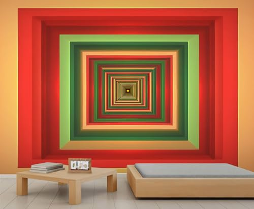 3D Optical Illusion Mural Wallpaper 250x175cm Colorful Wall Mural Tunnel Optical Bedroom Wallpaper 3D Illusion Home Decor (Not Peel n' Stick)