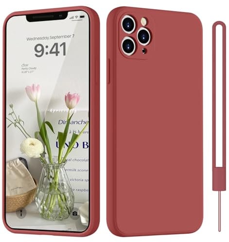 HGH für iPhone 11 Pro Max Hülle Silikon mit Lanyard, Rot | Handyhülle für iPhone 11 Pro Max Dünn Rundumschutz mit Microfiber-Innenfutter Kratzfest Schutzhülle Case 6.5