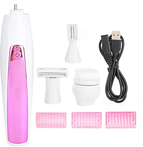 USB Rechargeable Facial Hair Removal Epilator for Women, Face Cleaning Machine with Eyebrow Trimmer and Cleansing Brush, Compact IPX6 Device for Lip Chin