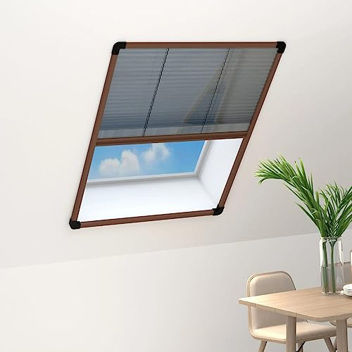 LoogCape-Plissee für Fenster Aluminium Braun 80x100 cm Fliegengitter Moskitonetz Insektenschutzgewebe Rollo vor Fenster und Balkontür mit Klettband und Spannrahmen
