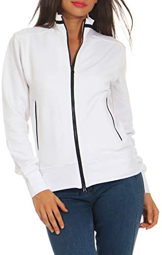 Happy Clothing Damen Sweatjacke ohne Kapuze mit Stehkragen Größen XS - XXL | tailliert, langer Reißverschluss, Fleecefutter, Baumwollmix 300 g/m2, Rippbündchen, Reißverschlusstaschen, Übergangszeit