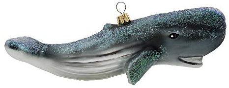 PPH 'IMP' Christbaumfigur Pottwal 17cm, Glas, Silber, Handbemalt, Mundgeblasen, Geschenkbox, Weihnachten