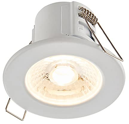 Saxby ShieldECO Fire Rated Downlight - Dimmable Recessed LED Ceiling Light in Matt White Finish - IP65 Downlights for Bathroom, Shower, Kitchen - 4W LED Module (SMD 2835) Warm White 3000K Colour
