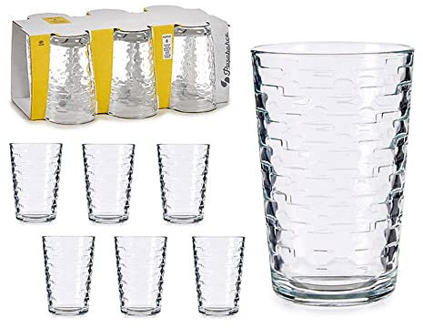 Pasabahce Set of 6 Brick Design Drinking Glasses Stackable Tumblers Water Glasses
