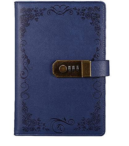 Notebook with Lock, Vintage PU Leather Diary Journal Writing Planner Organizer, Daily Notepad Personal Sketchbook with Combination Lock, Size 219 * 147mm (Blue)